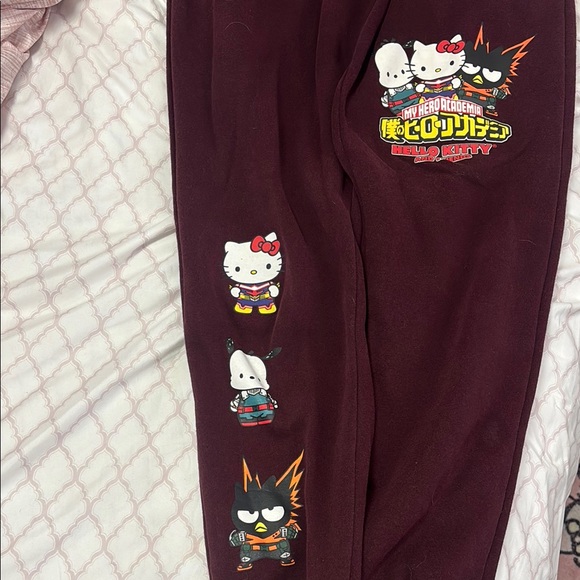 my hero academia Pants - Maroon Joggers hello kitty x my hero academia